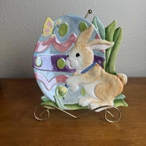 Fitz and Floyd Essentials Painting Easter Eggs Canape Plate Bunny Rabbit T73‎